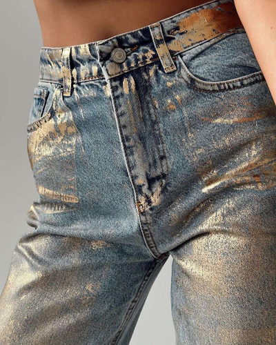 Royalfashion Dámské široké džíny se zlatými třpytkami