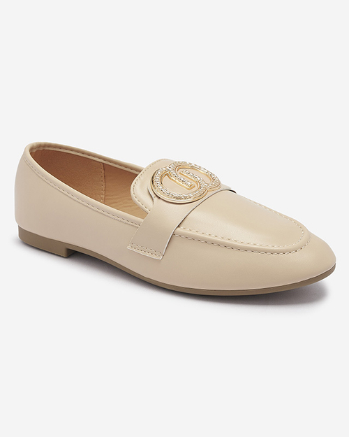 Бежеві жіночі мокасини з золотим декором Uletta - Взуття