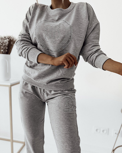 Royalfashion Světle šedý dámský teplákový komplet se zirkony