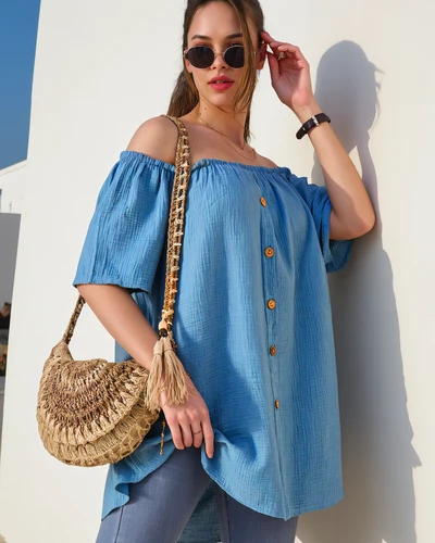 Royalfashion Dámská bavlněná blůza ve španělském stylu s dekorativními knoflíky