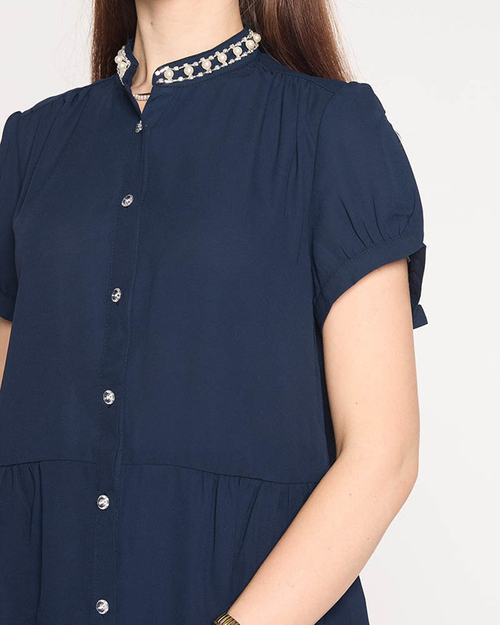 Жіноча темно-синя сорочка на ґудзиках - Одяг