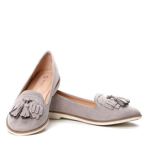 Szare mokasyny z frędzelkami Ellie- Obuwie