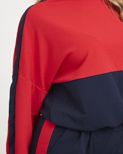 Жіночий темно-синьо-червоний комплект з блузи та штанів - Одяг