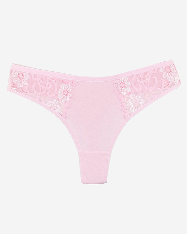 Růžová bavlněná dámská tanga s ozdobnou krajkou - Spodní prádlo