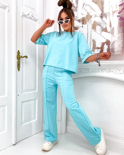 Royalfashion Женський бавовняний комплект з розкльошеними штанами