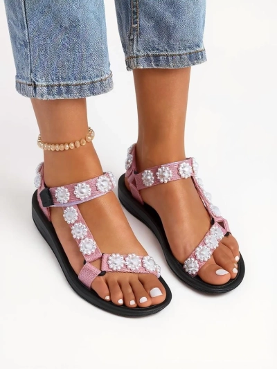 Sandály Letitia Royalfashion růžové na platformě - perlové dżety klasické
