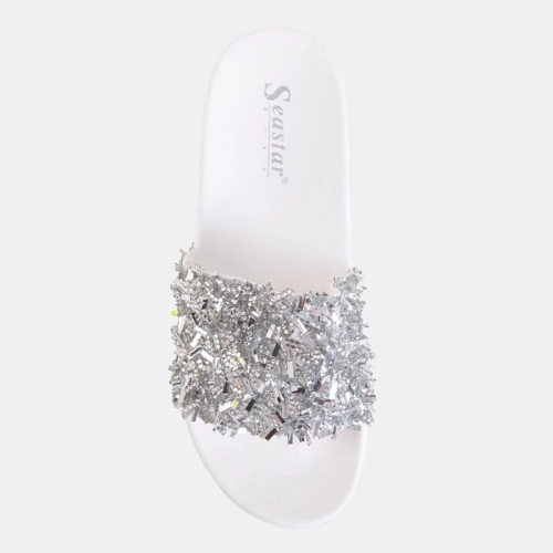 OUTLET Білі жіночі тапочки на платформі з фіанітом Lomine - Взуття