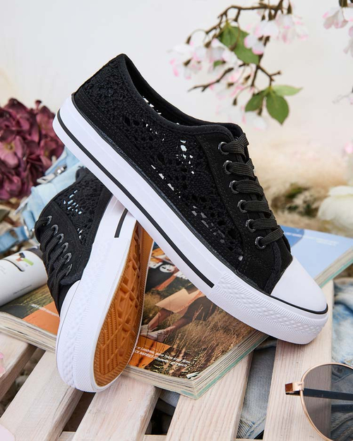 Жіночі кеди Calista Nero з мереживом, дихаючі - колекція Літо/Весна