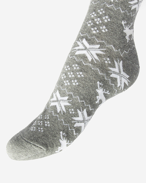 Шкарпетки жіночі різдвяні вище коліна світло-сірі - Нижня білизна