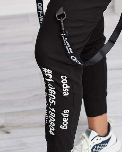 Černé dámské cargo kalhoty s nápisy - Oblečení