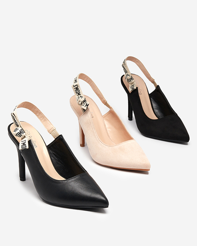 OUTLET Eco - semišové černé dámské lodičky na jehlovém podpatku se stuhou Ristra - Boty