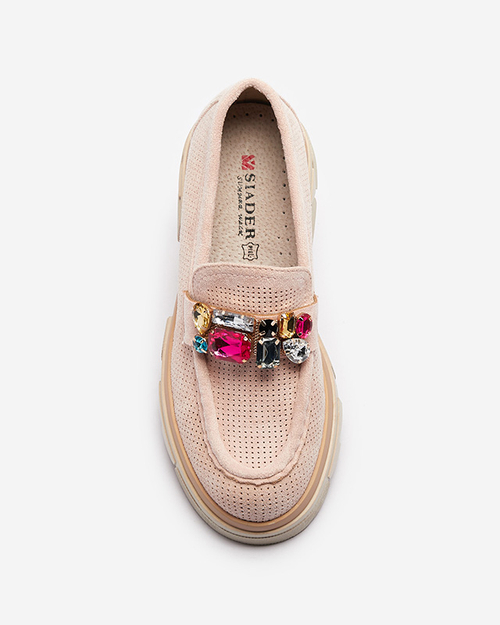 Світло-рожеві ажурні жіночі мокасини з декором Bokkso- Footwear