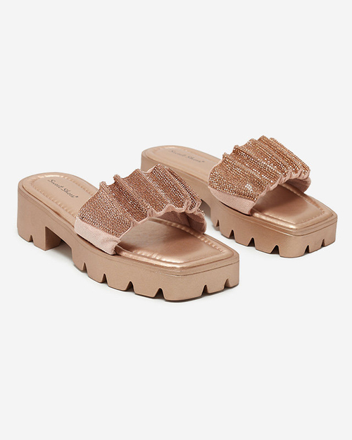 Золоті жіночі тапочки з фіанітами Emkoy - Взуття