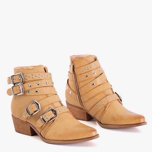 Světle hnědé dámské kozačky s kamínky Laurentiae-Footwear