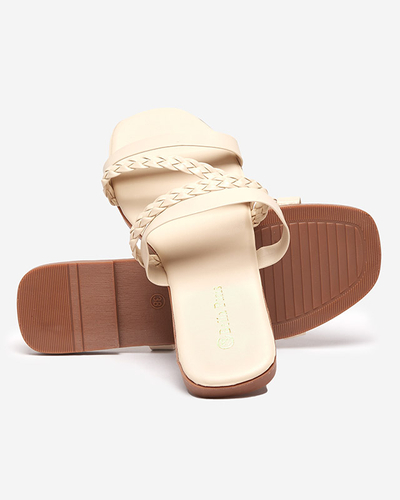 Béžové dámské pantofle z ekokůže na ramínka Boresi - Obuv