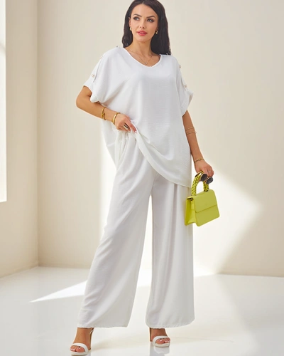 Royalfashion Damský bavlněný dvoudílný set s krátkými rukávy a širokými kalhotami