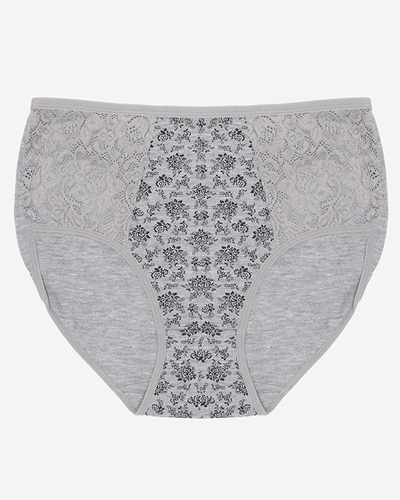 Šedé dámské kalhotky, květované kalhotky s vyšším pasem. PLUS VELIKOST - Spodní prádlo