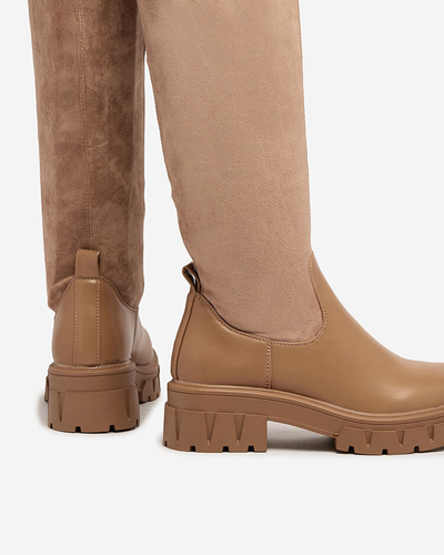 Royalfashion Světle hnědé dámské nazouvací kozačky nad kolena Retamon