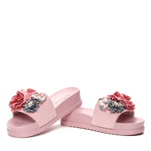 Różowe klapki na platformie z kwiatkami Zariah- Obuwie