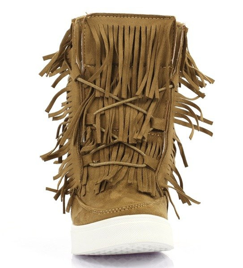 Sneakersy z frędzlami - kolor camel - Obuwie