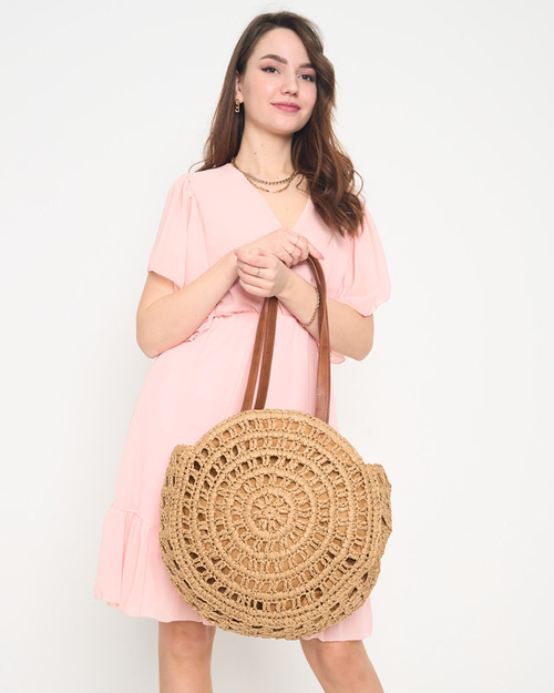 Жіноча кругла коричнева солом'яна сумка - Аксесуари
