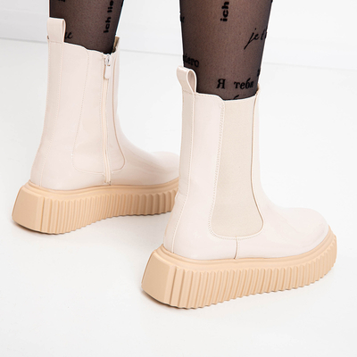 Béžové lakované dámské kozačky Monka - Obuv