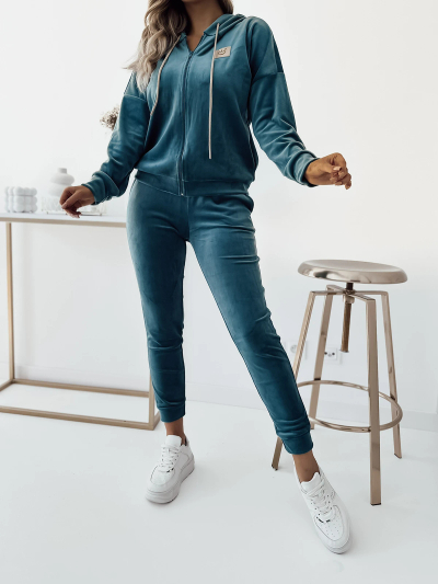 Royalfashion Tyrkysová dámská velurová mikinová souprava