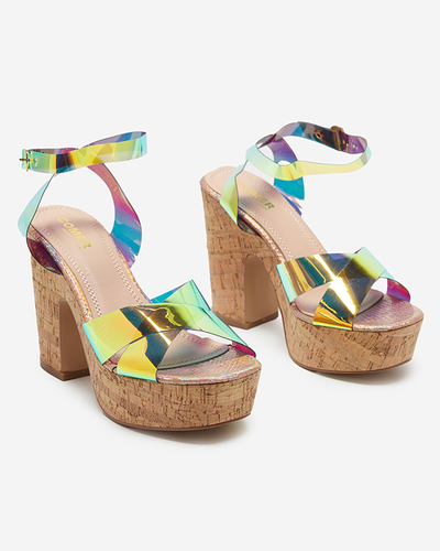 Růžovo-zlaté dámské holografické sandály na sloupku Tenssy - Footwear
