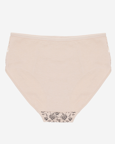 Бежеві жіночі трусики, трусики з квітковим малюнком із завищеною талією. PLUS SIZE - Нижня білизна