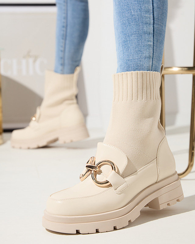 Krémové dámské kozačky se zdobením Cexi - Obuv