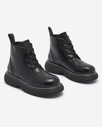 Černé dámské kozačky z ekokůže na pevné podrážce Getys - Obuv