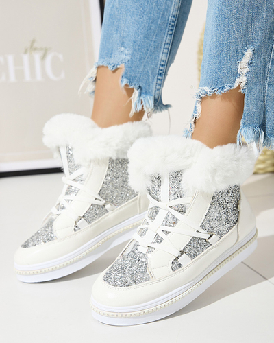 Жіночі білі черевики на шнурівці з паєтками Gesita - Взуття