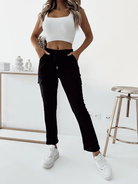 Royalfashion Černé dámské žebrované bojové kalhoty