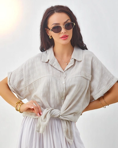 Royalfashion Dámská bavlněná košile s embosováním a krátkým rukávem