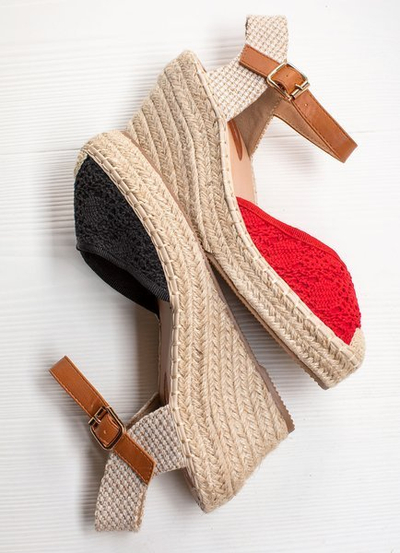 Dámské červené klínové sandály a'la espadrilles Oslape - Obuv