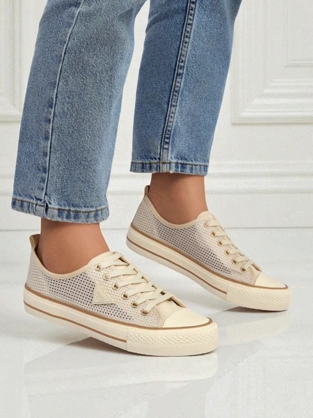 Aurelia Beige - dámské textilní tenisky na ploché podrážce 3 cm