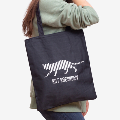 Černá látková taška se znakem kočky a potiskem - Příslušenství