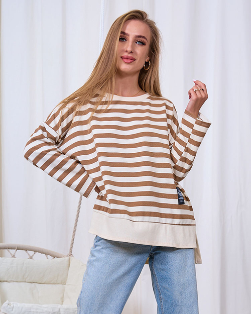 Royalfashion Довга жіноча блуза в коричневу смужку
