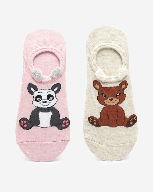 Шкарпетки жіночі рожеві та сірі з тваринним принтом 2/уп. - Нижня білизна