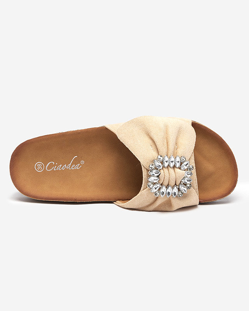 Жіночі бежеві еко-замшеві тапочки з пряжкою Nals - Взуття