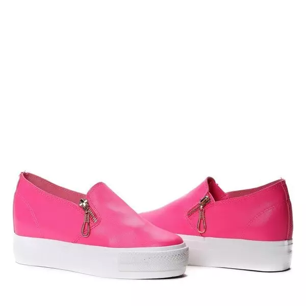 OUTLET Neonově růžové slip on tenisky se zipy na klínku Carlee - Obuv