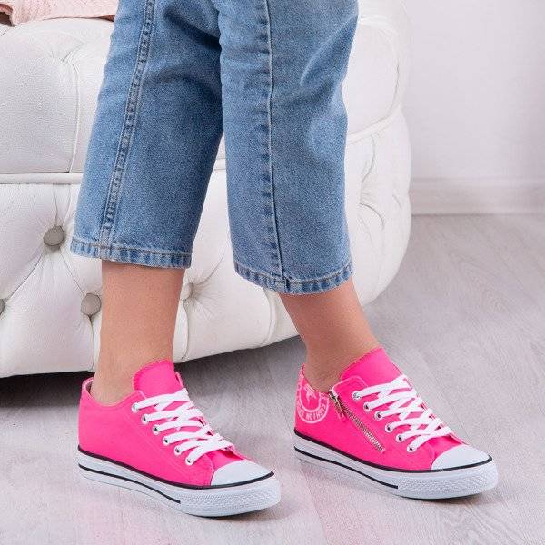 OUTLET Neonově růžové tenisky na vnitřním klínku s potiskem Fabiana - Obuv