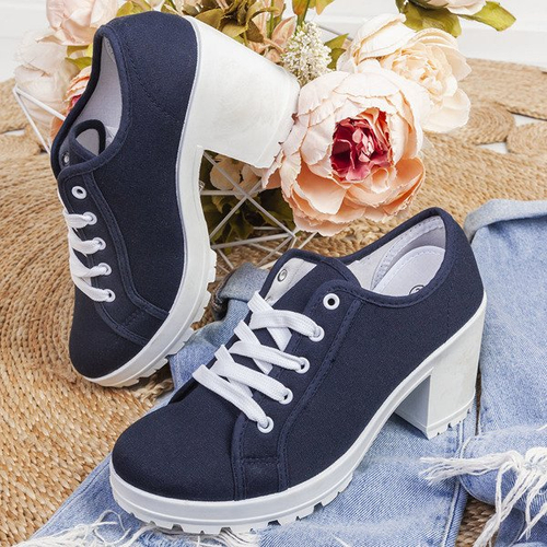 Granatowe, półbuty na słupku - Obuwie