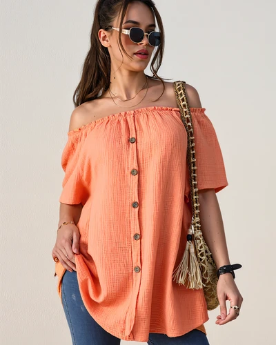 Dámská bavlněná blůza a la španělská s dekorativními knoflíky