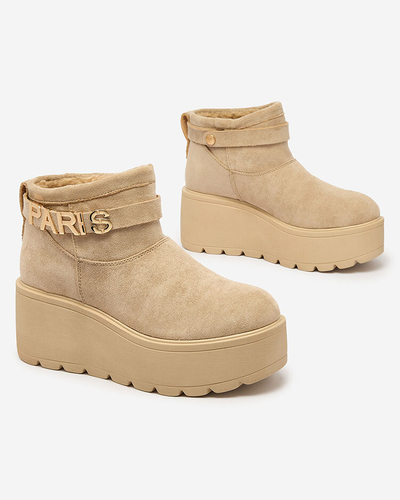 Royalfashion Béžové dámské boty a'la snow boots with ornament Parisela