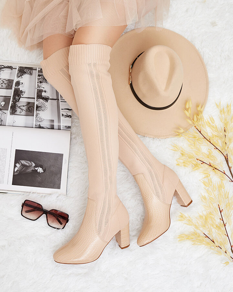 Royalfashion Dámské nazouvací kozačky nad kolena Nolera