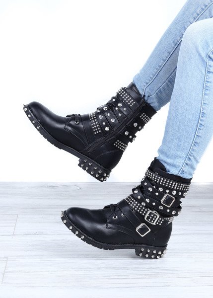 Czarne workery z ćwiekami Alex - Obuwie