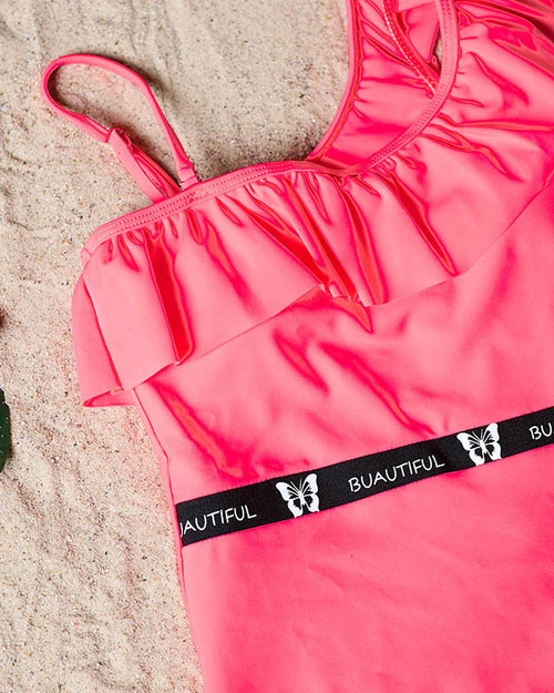 Жіночий неоновий рожевий цілісний купальник з оборкою - Нижня білизна