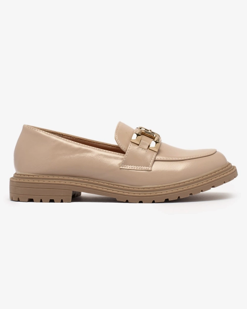 Royalfashion Світло-коричневі жіночі мокасини із золотистим декором Aderica