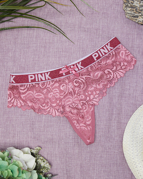 Темно-рожеві мереживні жіночі трусики стрінги - Білизна